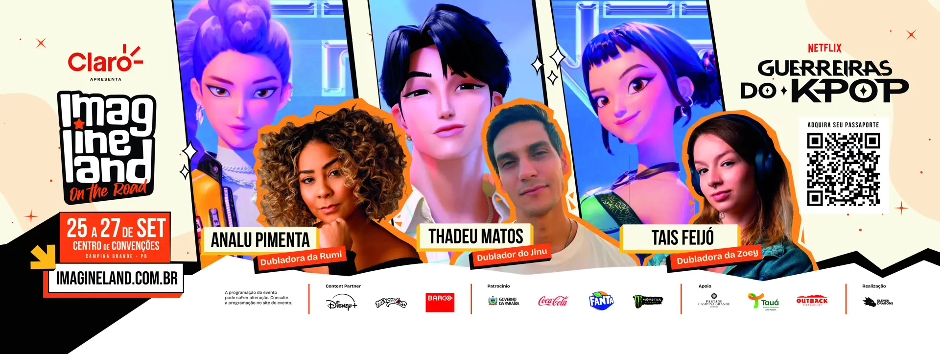 Guerreiras do K-pop no Imagineland 2026: dubladores Analu Pimenta, Thadeu Matos e Tais Feijó